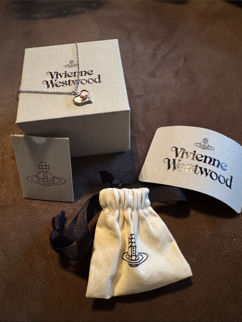 Vivienne Westwood Silver Chain Necklace with Gold Heart Accent Box and Dust Bag